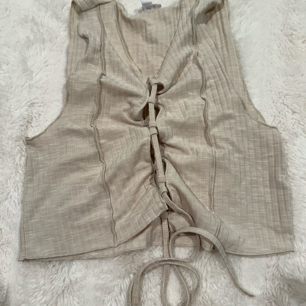 Beige Garage Laced Up Crop Top